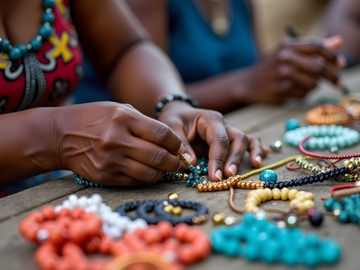 Zulu beadwork artisans creating traditional pieces at Warwick Junction Bead Market