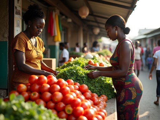 Fresh produce displays at Durban's Early Morning Market with female vendors