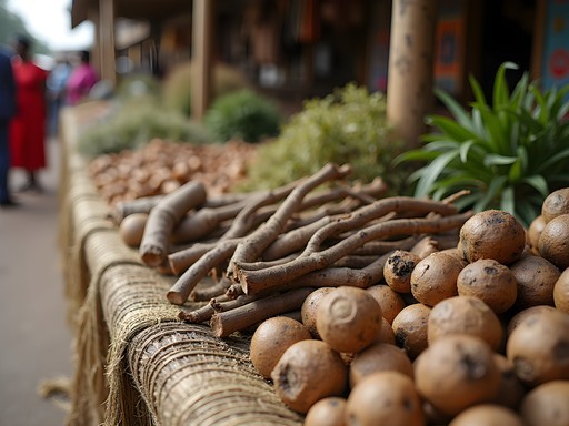 Traditional herbal medicine displays at Warwick Junction's Herb Traders Market