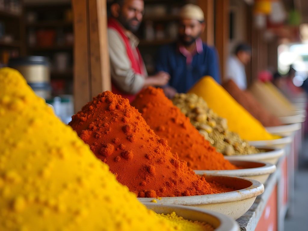Colorful spice displays at Victoria Street Market in Durban