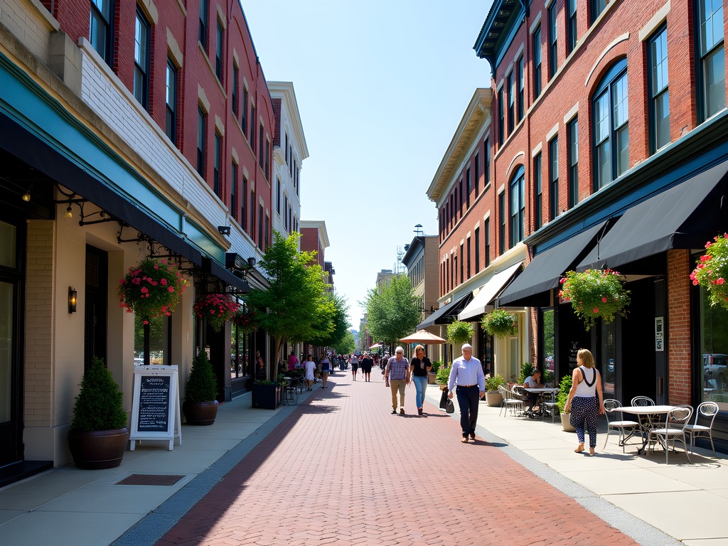 Historic buildings housing boutique shops on Broad Street in Elizabeth, New Jersey