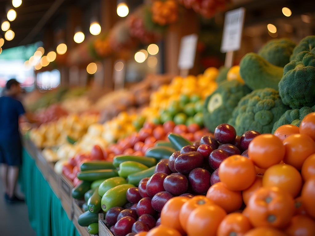 Colorful display of international produce and goods at a market in Elizabethport, Elizabeth, NJ
