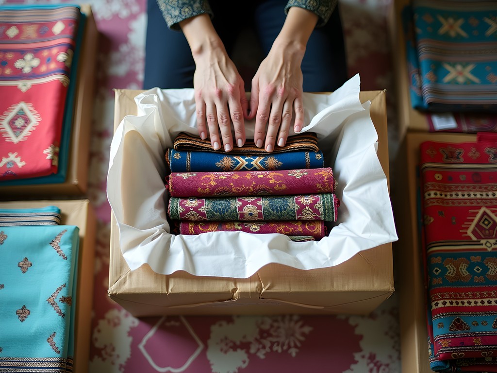 Carefully packing and preparing textiles for international shipping from Faisalabad