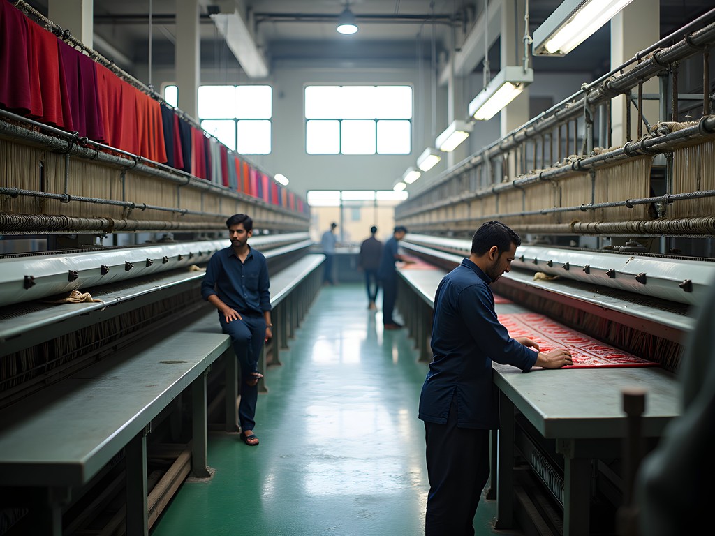 Inside a textile factory in Faisalabad showing fabric production processes