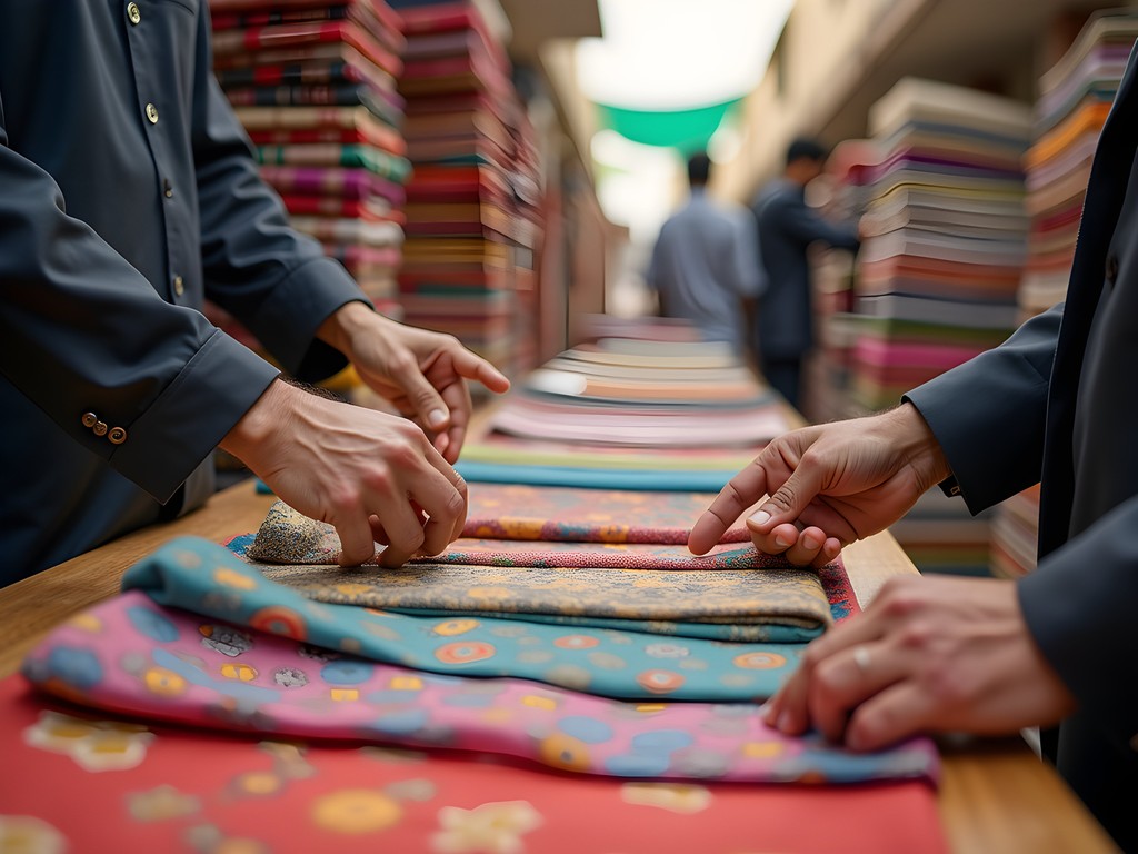 Fabric negotiation between merchant and buyer in Faisalabad textile market