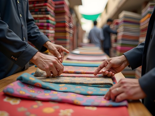 Fabric negotiation between merchant and buyer in Faisalabad textile market