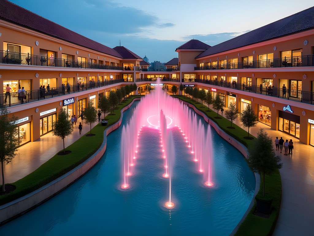Spectacular water fountain show at Canal City shopping complex in Fukuoka