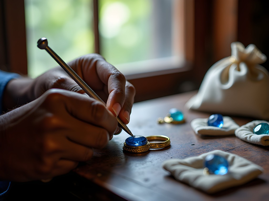 Artisan crafting sapphire jewelry in Galle Fort workshop