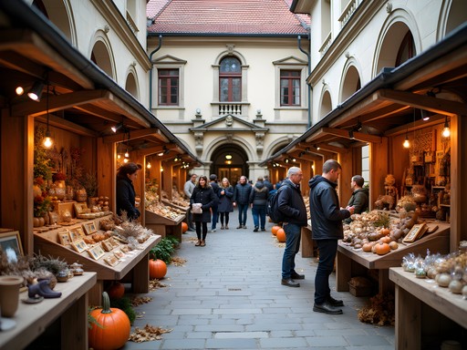 Artisan craft market in the historic Landhaushof courtyard in Graz with traditional craftspeople displaying handmade goods