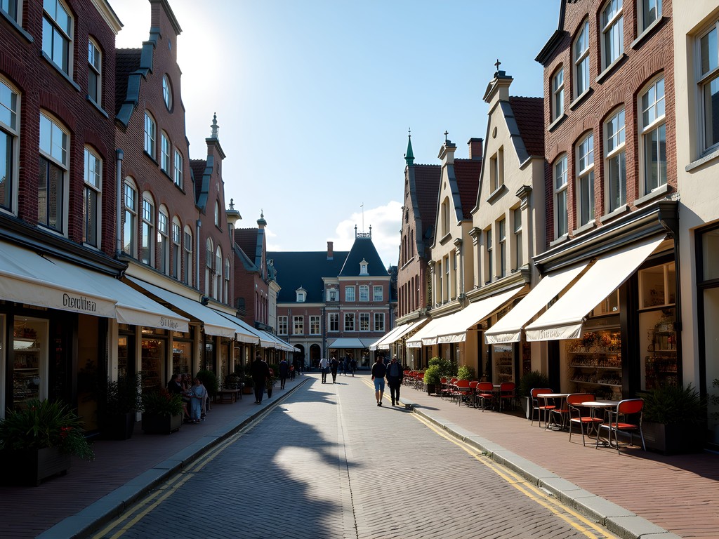 Historic buildings surrounding Grote Markt square in Haarlem with vintage shop facades