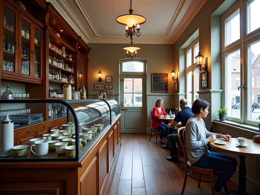 Interior of a vintage-themed café in Haarlem with antique furnishings and décor