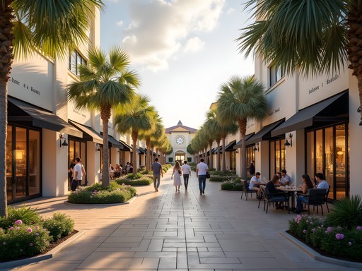 Upscale shopping plaza in Palmetto Dunes with luxury boutiques and manicured landscaping