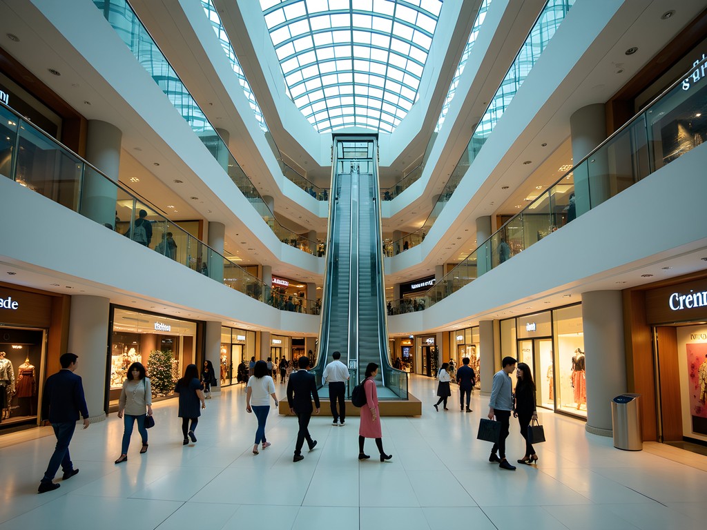 Interior of a modern shopping mall in Ho Chi Minh City showing luxury stores and architecture