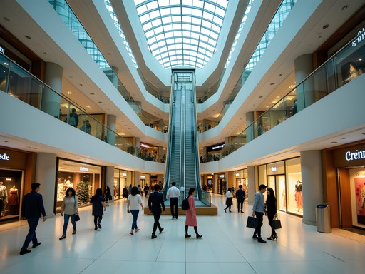 Interior of a modern shopping mall in Ho Chi Minh City showing luxury stores and architecture