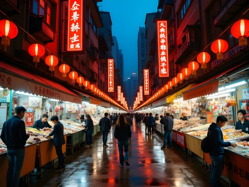 Atmospheric night scene at Temple Street Market in Hong Kong