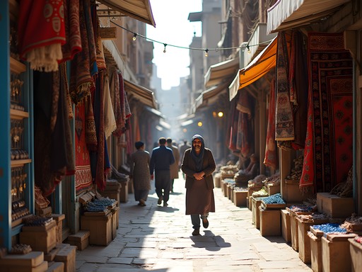 Colorful displays of traditional Afghan crafts on Chicken Street in Kabul