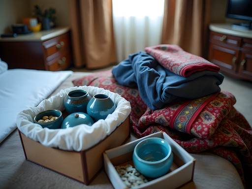 Carefully packing purchased Afghan crafts for international transport