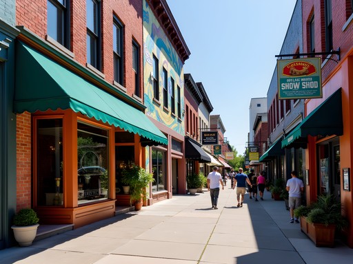 Colorful storefronts and art installations in Kansas City's Crossroads Arts District