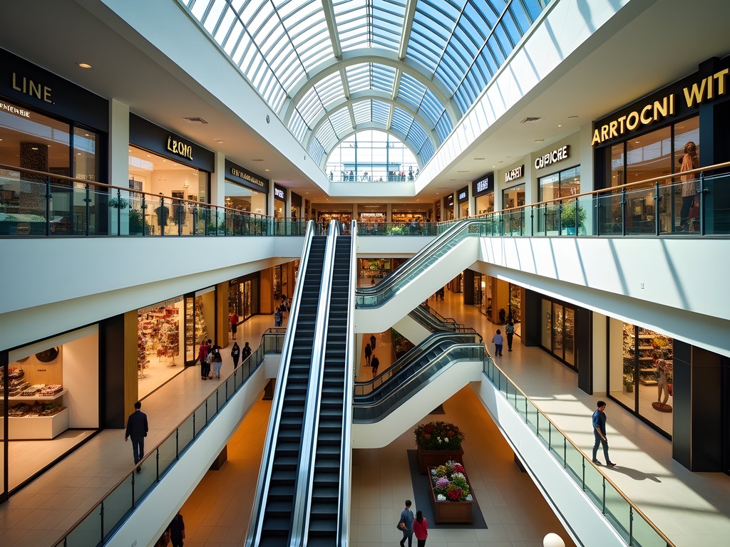 Interior of Crown Center shopping complex in Kansas City with multi-level atrium