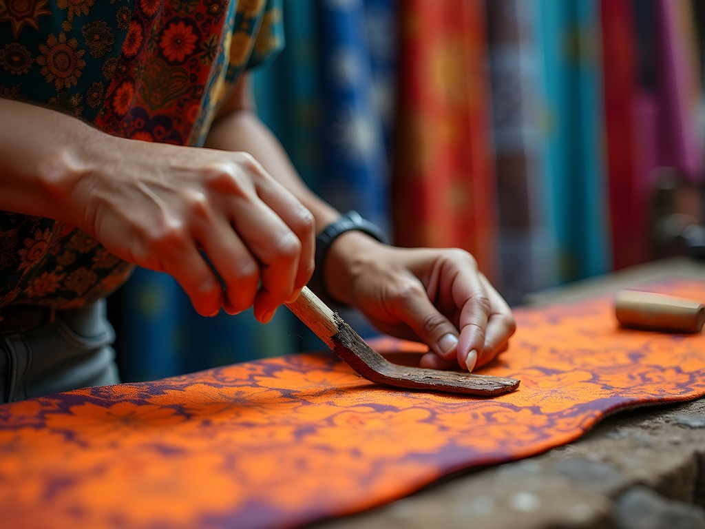 Batik artisan demonstrating traditional fabric dyeing at Central Market Kuala Lumpur