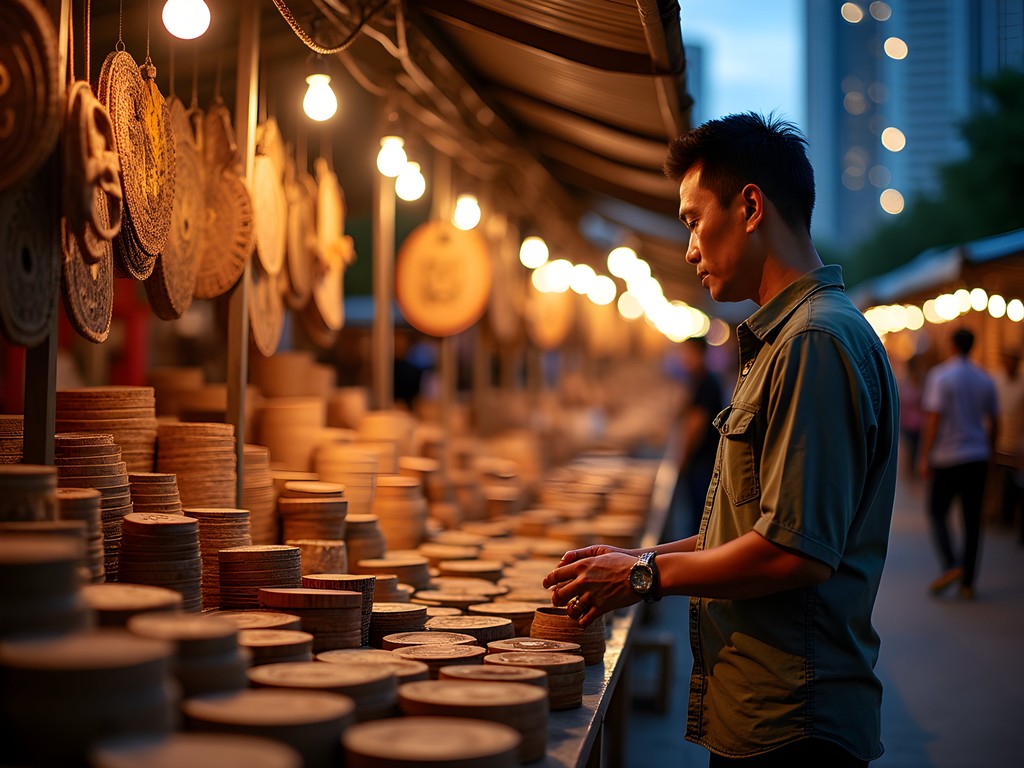 Traditional craft vendor at Kampung Baru night market in Kuala Lumpur