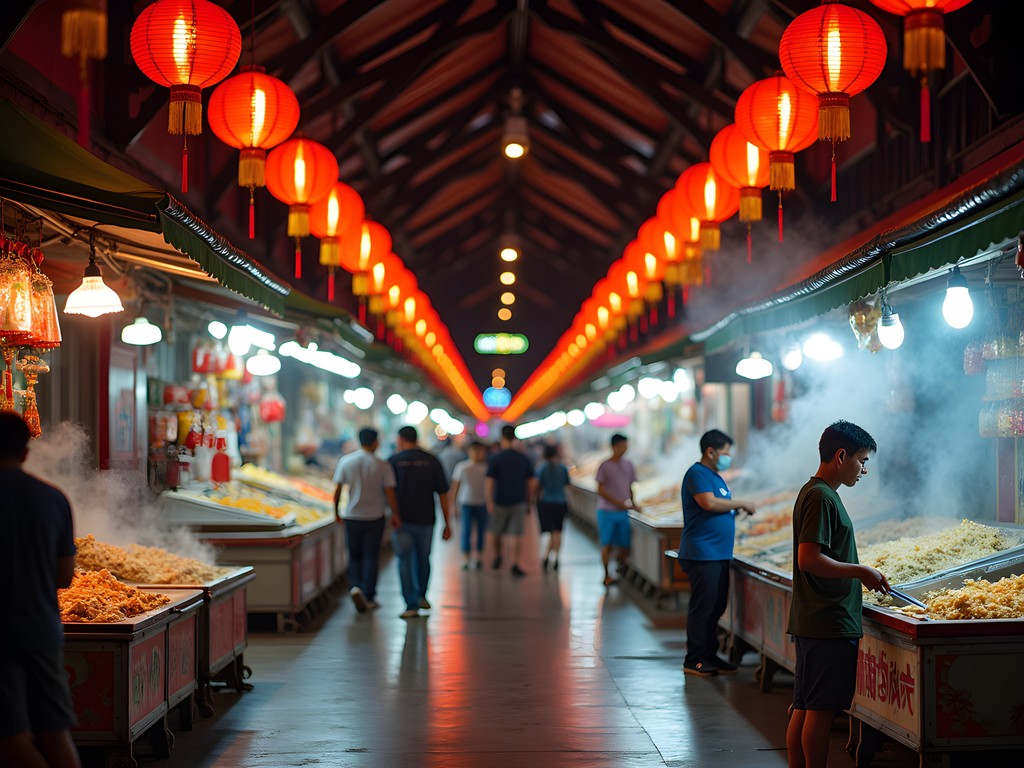 Bustling night market scene at Petaling Street in Kuala Lumpur