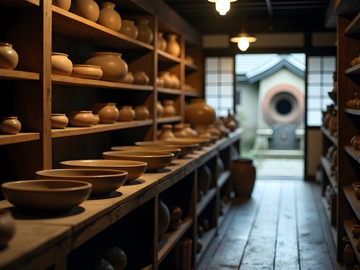 Traditional pottery workshop in Higashiyama district with handcrafted ceramics and wood-firing kiln