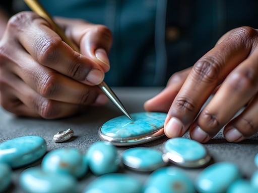 Dominican artisan creating handcrafted larimar jewelry in La Vega workshop