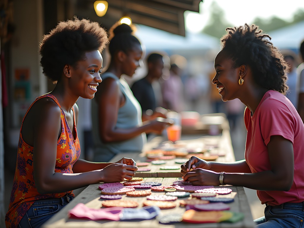 Traveler respectfully negotiating with local craft vendor in Lelydorp market