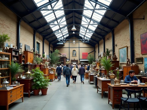 Converted warehouse in Hackney housing a stylish vintage market with industrial-chic decor