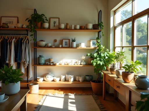 Woman browsing handcrafted goods in a sunlit Silver Lake boutique
