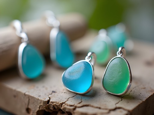 Handcrafted Bahamian sea glass jewelry displayed on natural materials at Garden of the Groves