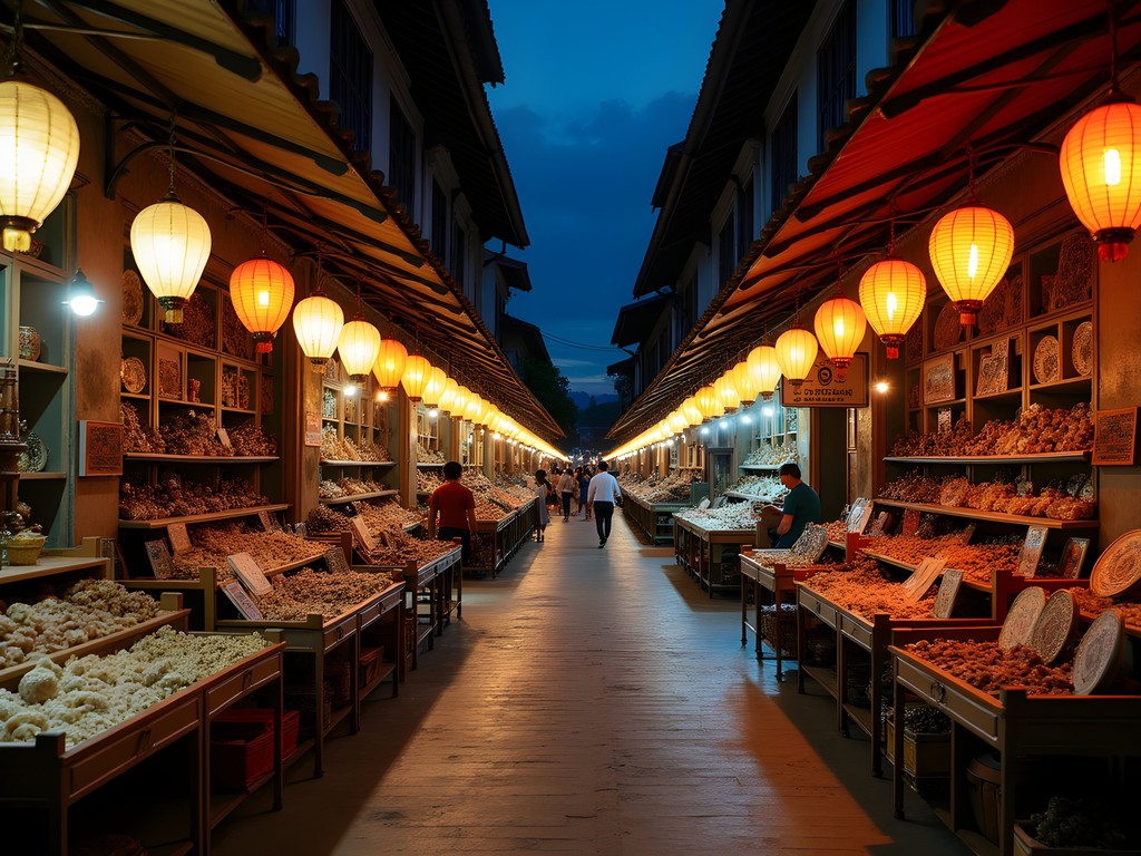 Vibrant lantern-lit Jonker Street Night Market in Malacca with colorful stalls and local crafts