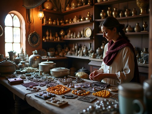 Authentic vintage Moroccan treasures displayed in small hidden shop away from main tourist areas