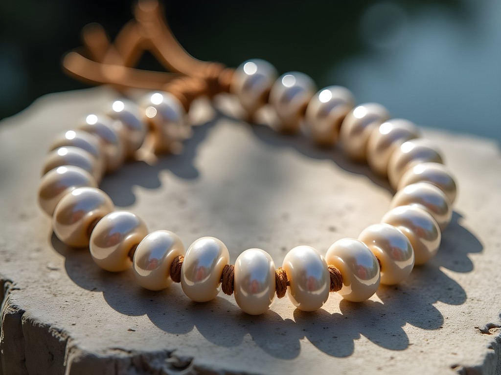 Traditional Nauruan black-lip pearl shell necklace with hand-twisted coconut fiber cord made by Meneng artisans