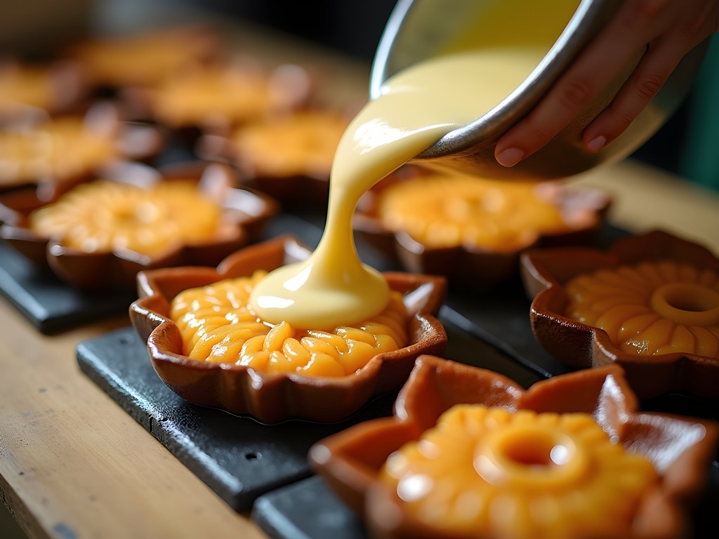 Traditional cast iron molds creating maple leaf-shaped momiji manju cakes in a Miyajima bakery