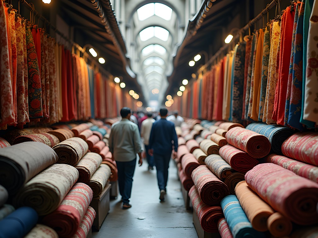 Colorful textile stalls in Crawford Market Mumbai