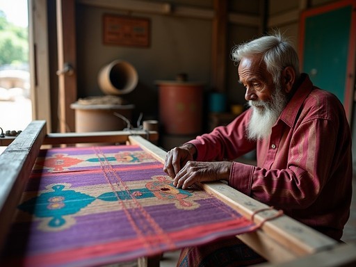 Traditional paithani silk weaving on handloom in Saswad village near Pune