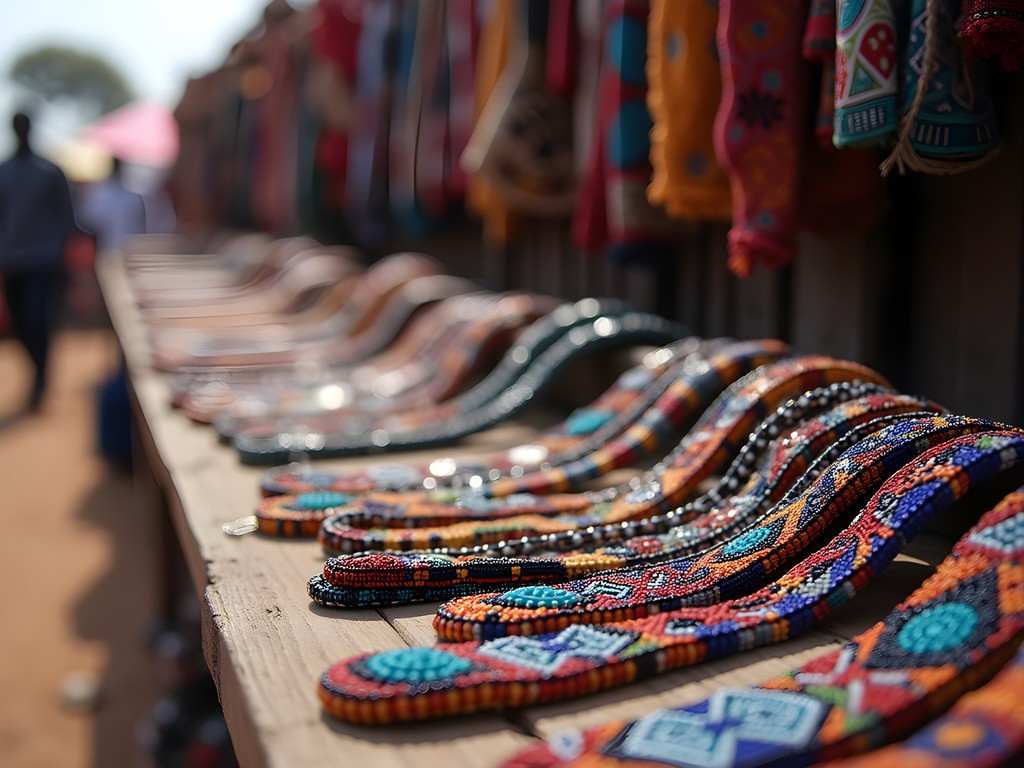 Colorful array of authentic Maasai beadwork at Nairobi's rotating market