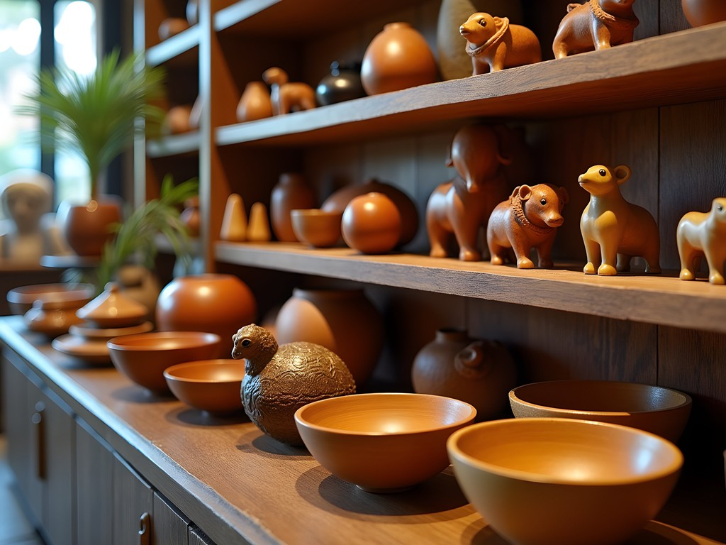 Collection of polished Kisii soapstone carvings at Spinners Web in Nairobi