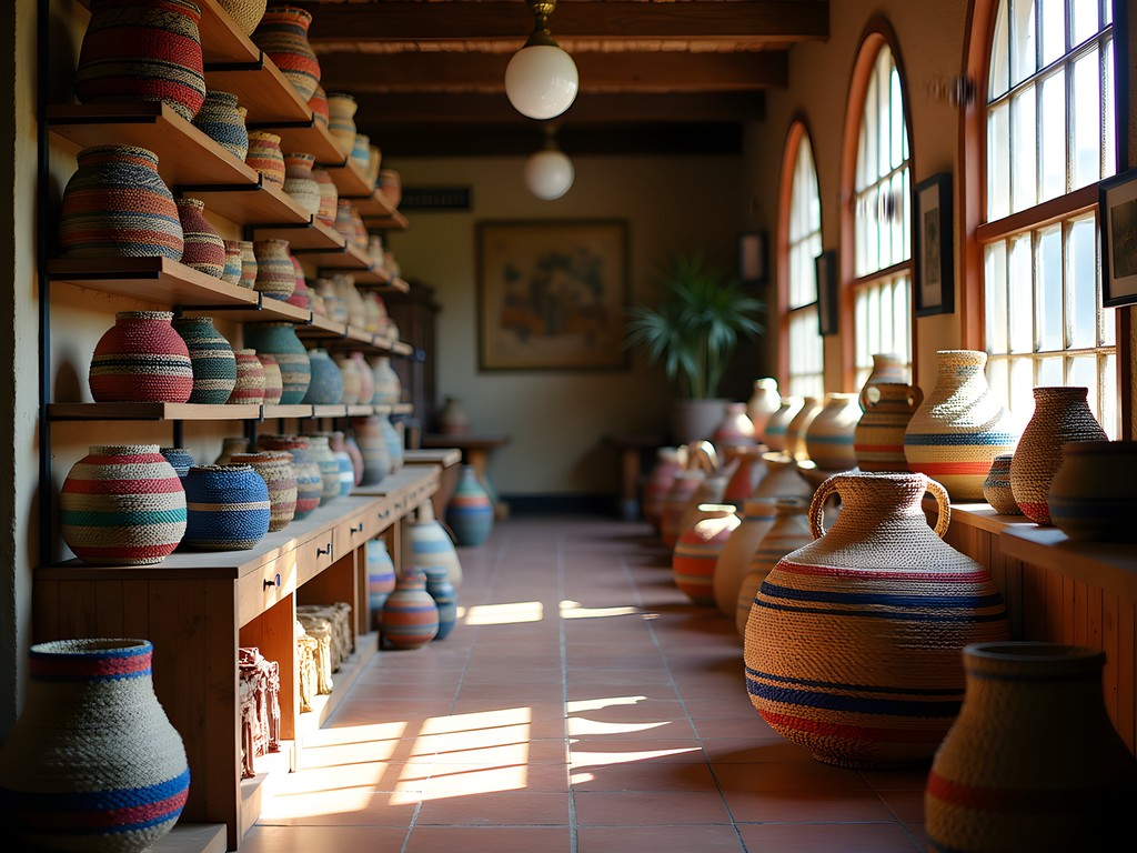 Collection of colorful handwoven kiondo baskets at Utamaduni Craft Centre in Nairobi