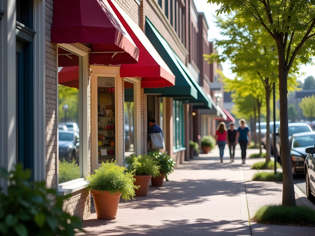 Charming boutique storefronts along Jefferson Avenue in Downtown Naperville