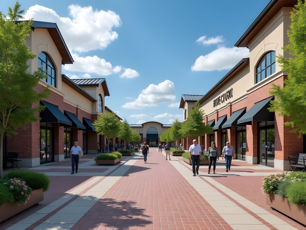 Modern outdoor shopping area at Naperville Crossings with well-designed pedestrian walkways
