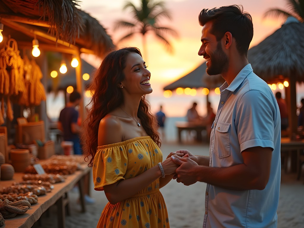 Couple shopping together at sunset market in Negril