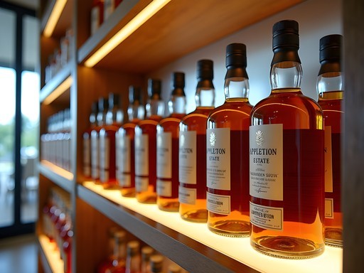 Premium Jamaican rum selection at Negril duty-free shop