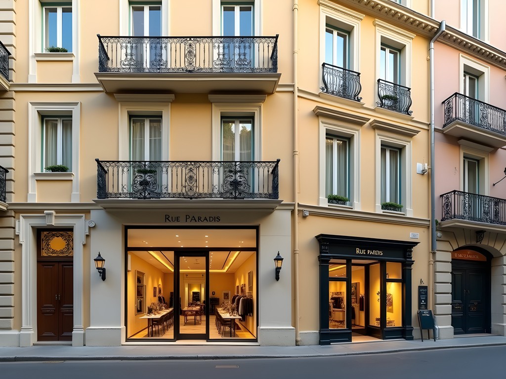 Elegant storefronts along Rue Paradis in Nice with luxury boutiques and Belle Époque architecture