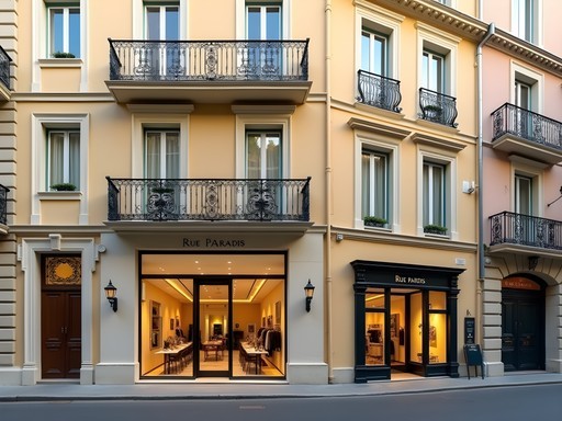 Elegant storefronts along Rue Paradis in Nice with luxury boutiques and Belle Époque architecture