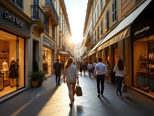 Elegant luxury boutiques along Rue Paradis in Nice's Golden Square shopping district