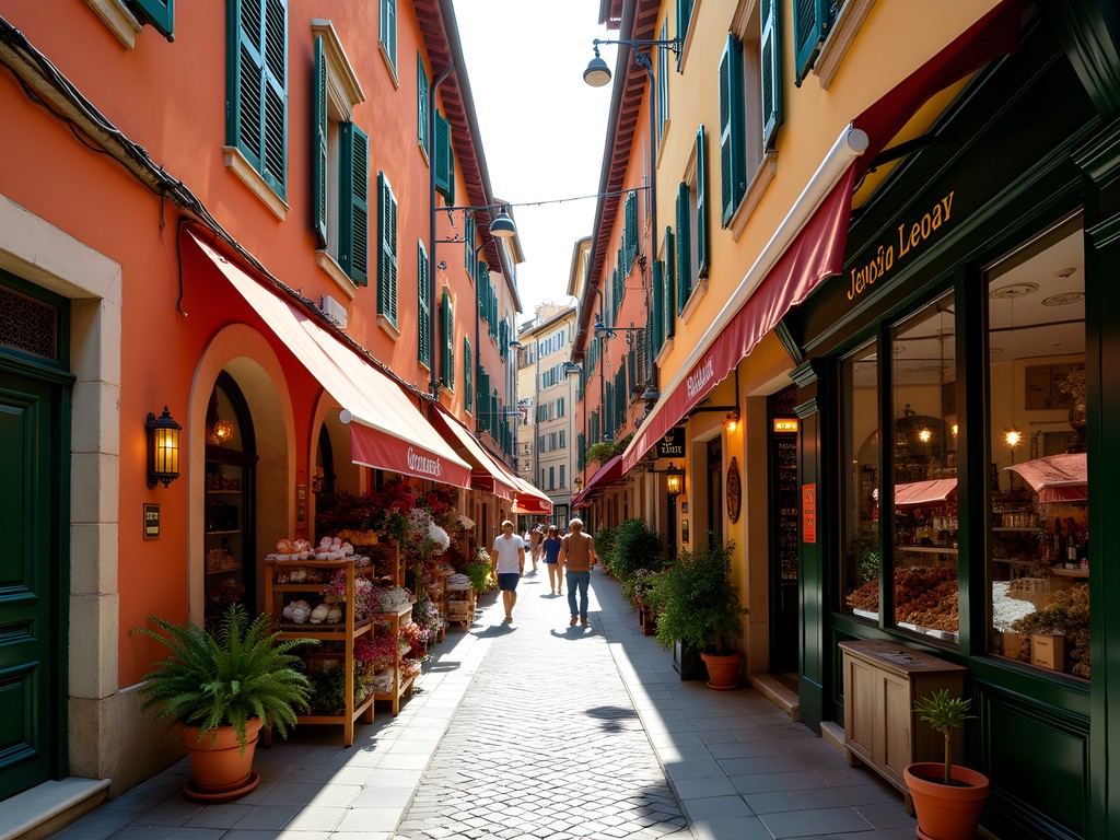 Charming narrow shopping street in Old Town Nice with colorful buildings and artisan shops