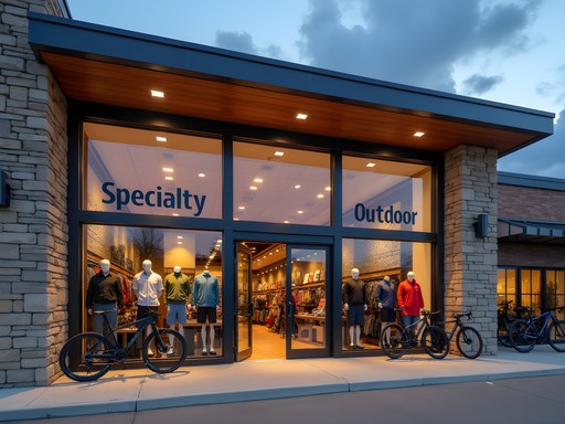 Exterior of specialty outdoor equipment store at Indian Creek Shopping Center